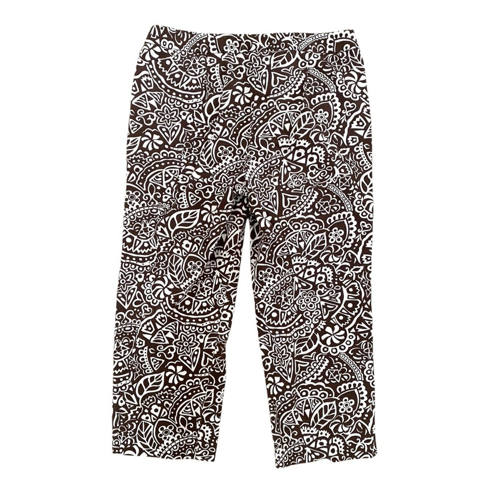 Peck & Peck Womens Brown & White Floral Print Cropped Pants Size 12 Lightweight